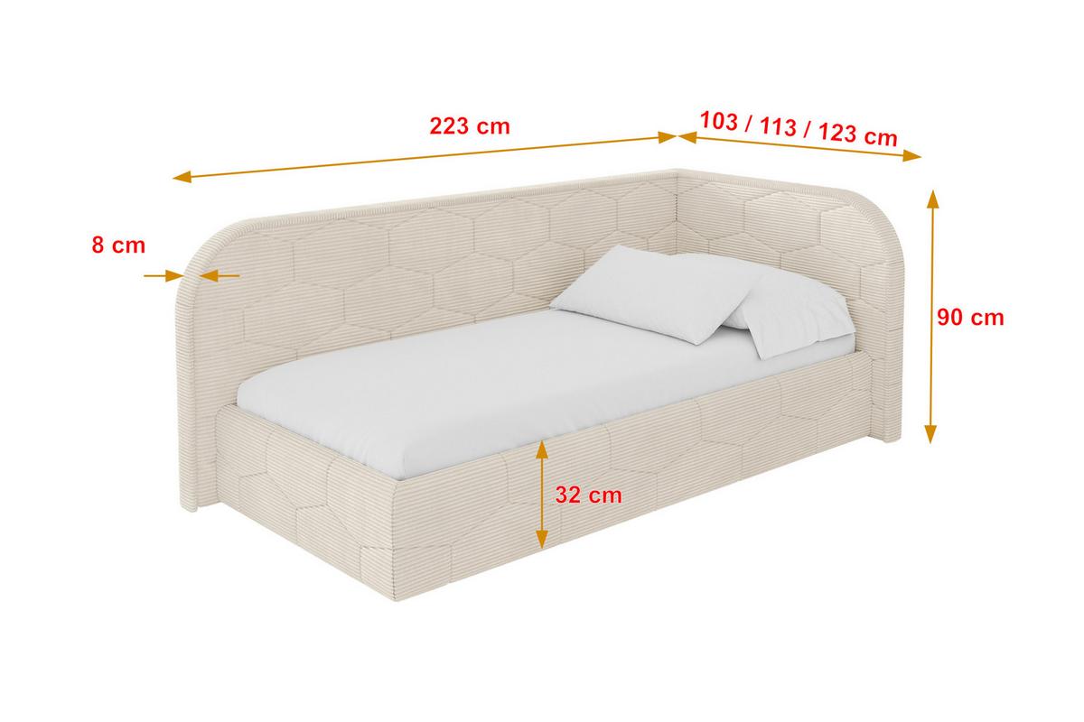 EINZELLBETT Jugendbett mit Bettkasten und Matratze H3/H4, Links - JAXY 100x200 Beige - Creme, Holzwerkstoff/Textil (100/200cm) - ALTDECOR