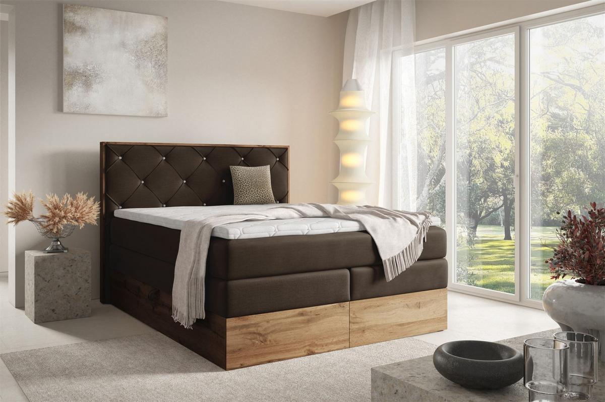BOXSPRINGBETT Navel - Braun, Holzwerkstoff/Textil (160/200cm) - Fun Möbel