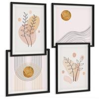 BILDER SET 4er Set - 50x50 cm & 40x60 cm Schwarzer Rahmen - Minimalistische Pflanzenzeichnungen - Schwarz, Kunststoff (50/50cm) - TULUP