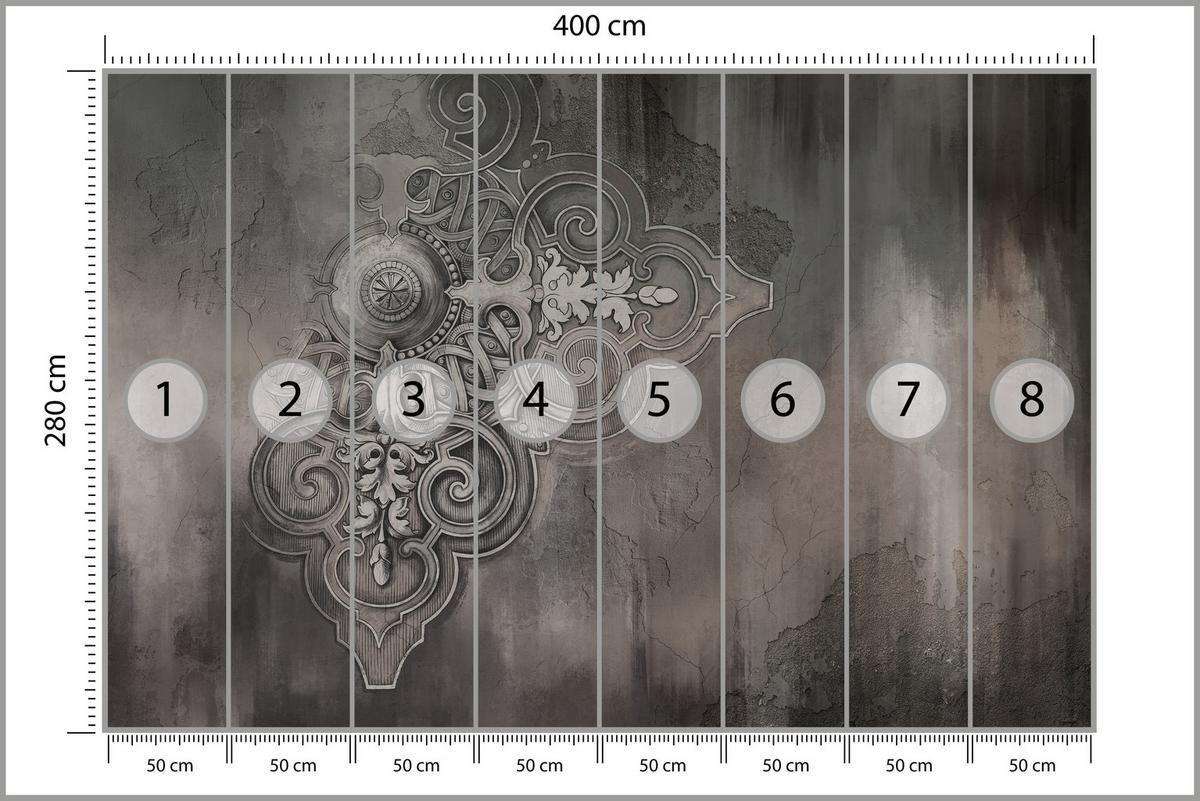FOTOTAPETE für Wohnzimmer Retro Ornament Betonwand 400x280 - Schwarz/Braun, Papier (400/280cm) - Muralo