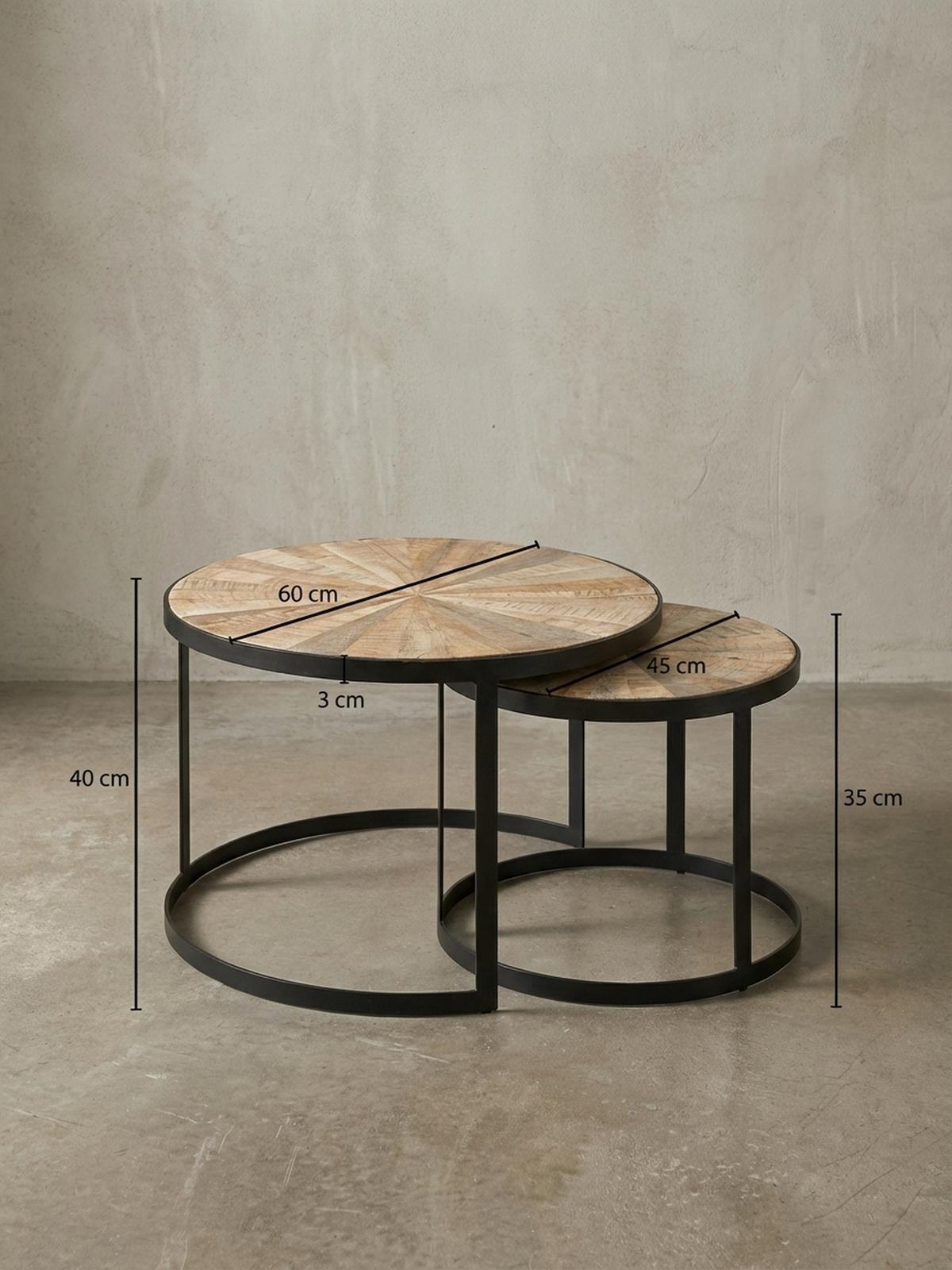 COUCHTISCH 2er Set Massivholz Metall Platzsparend Handgefertigt ESINO, Braun 60x60x40 cm - Schwarz/Braun, Holz/Metall (60/60/40cm) - KADIMA DESIGN