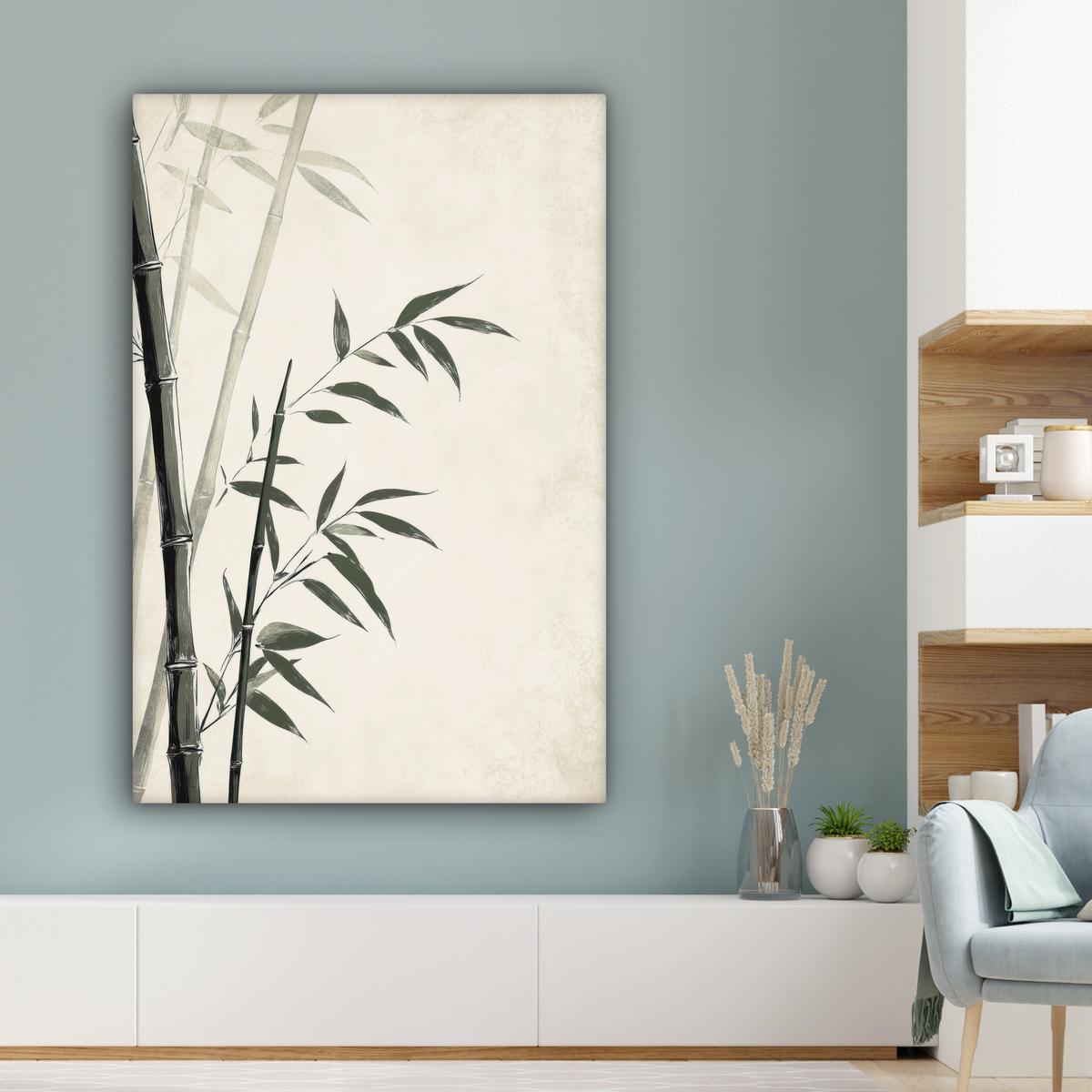 LEINWANDBILD Japandi - Bambus - Beige Deko XXL 80x120 cm - Eukalyptusholzfarben, Textil (80/120cm) - MuchoWow