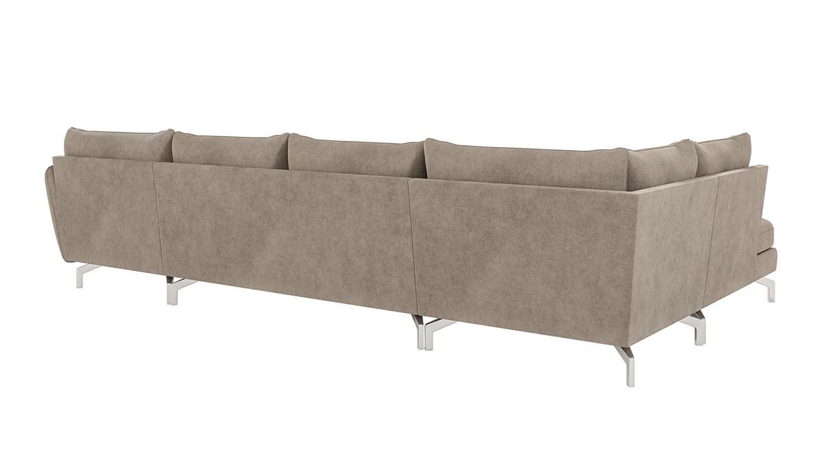 WOHNLANDSCHAFT Elou Dunkelbeige Microfaser - Chromfarben/Beige, Textil/Metall (336/87/200cm) - S-Style
