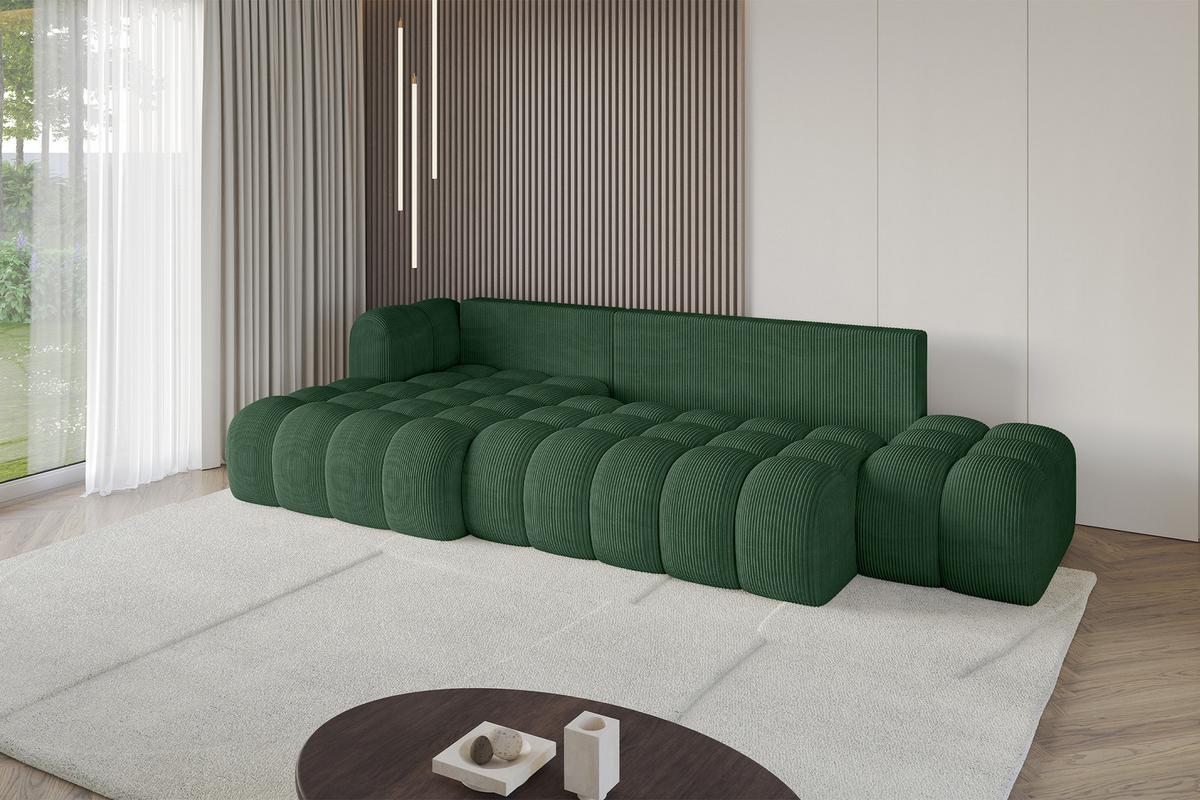 ECKSOFA mit Schlaffunktion Ottomane Links OLEA-L2 321x164x75 Grün Cord - Salbeigrün/Schwarz, Holzwerkstoff/Kunststoff (321/164cm) - ALTDECOR