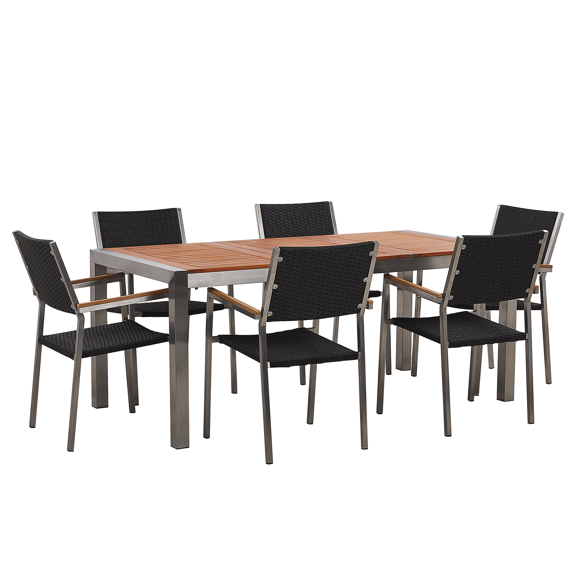 GARTENMÖBEL-SET 6-Sitzer Eukalyptusholz Rattan schwarz Grosseto - Hellbraun/Silberfarben, Holz - Beliani