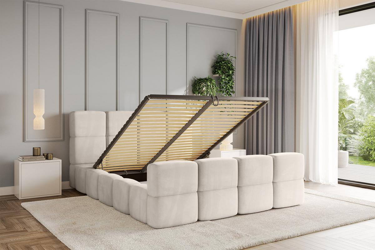 POLSTERBETT mit Bettkasten und Lattenrost, Bett mit Kopfteil, Boxbett ohne Matratze, Doppelbett mit Stauraum - NATA-Z 120x200 Beige - Beige, Holzwerkstoff/Textil (120/200cm) - ALTDECOR