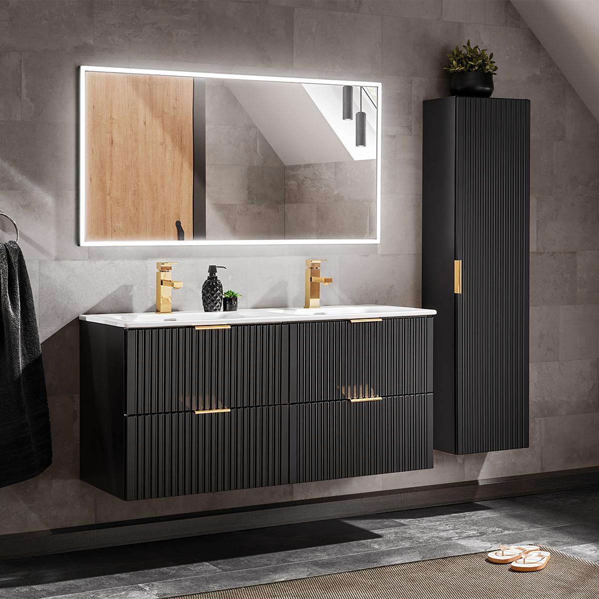 DOPPELWASCHTISCH 120.4cm Adriel Mattschwarz - Schwarz, Holzwerkstoff (120.4/57/46cm) - Petits-meubles