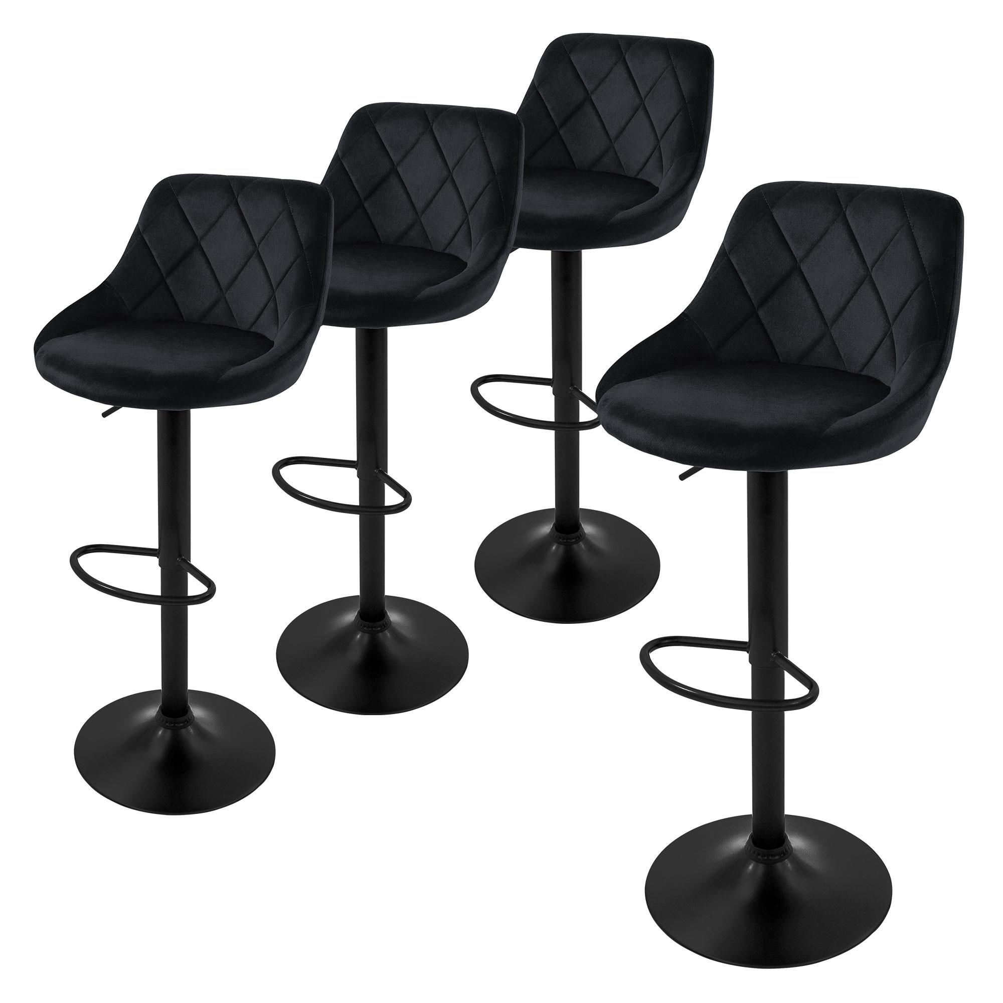 BARHOCKER 4er Set aus Samt Schwarz höhenverstellbar/drehbar - Schwarz, Metall (37/106/47cm) - ML-DESIGN