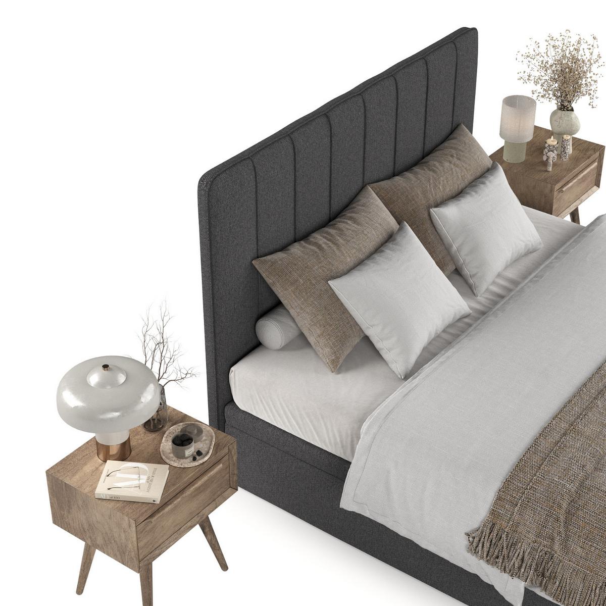 POLSTERBETT Vienna mit Stauraum 120/200 cm Anthrazit im Megan Stoff - Anthrazit/Schwarz, Holz/Holzwerkstoff (120/200cm) - AltaBeds