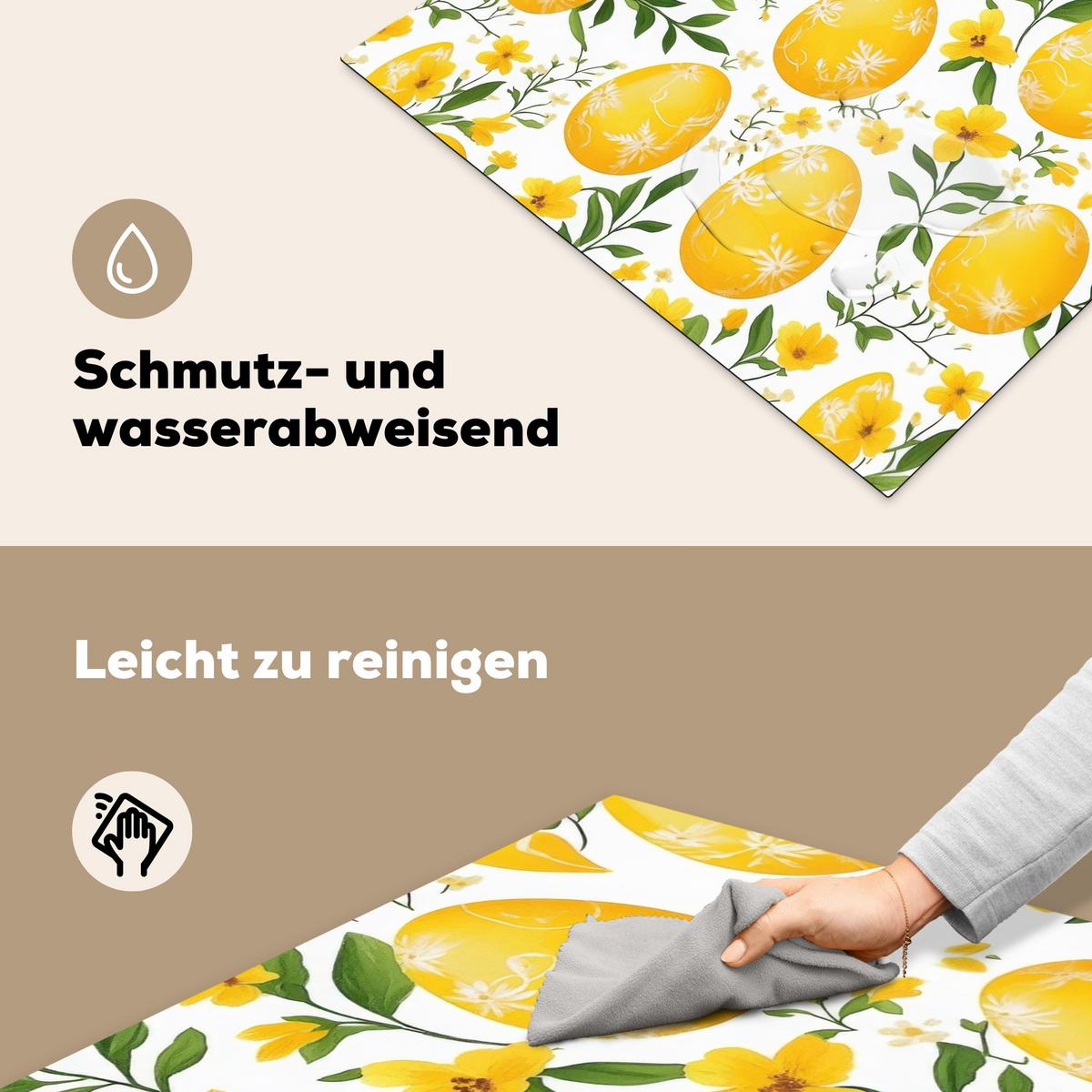 HERDABDECKPLATTE Blumen - Ostereier - Gelb Induktionsmatte 77x59 cm - Gelb, Kunststoff (77/59/0.2cm) - MuchoWow