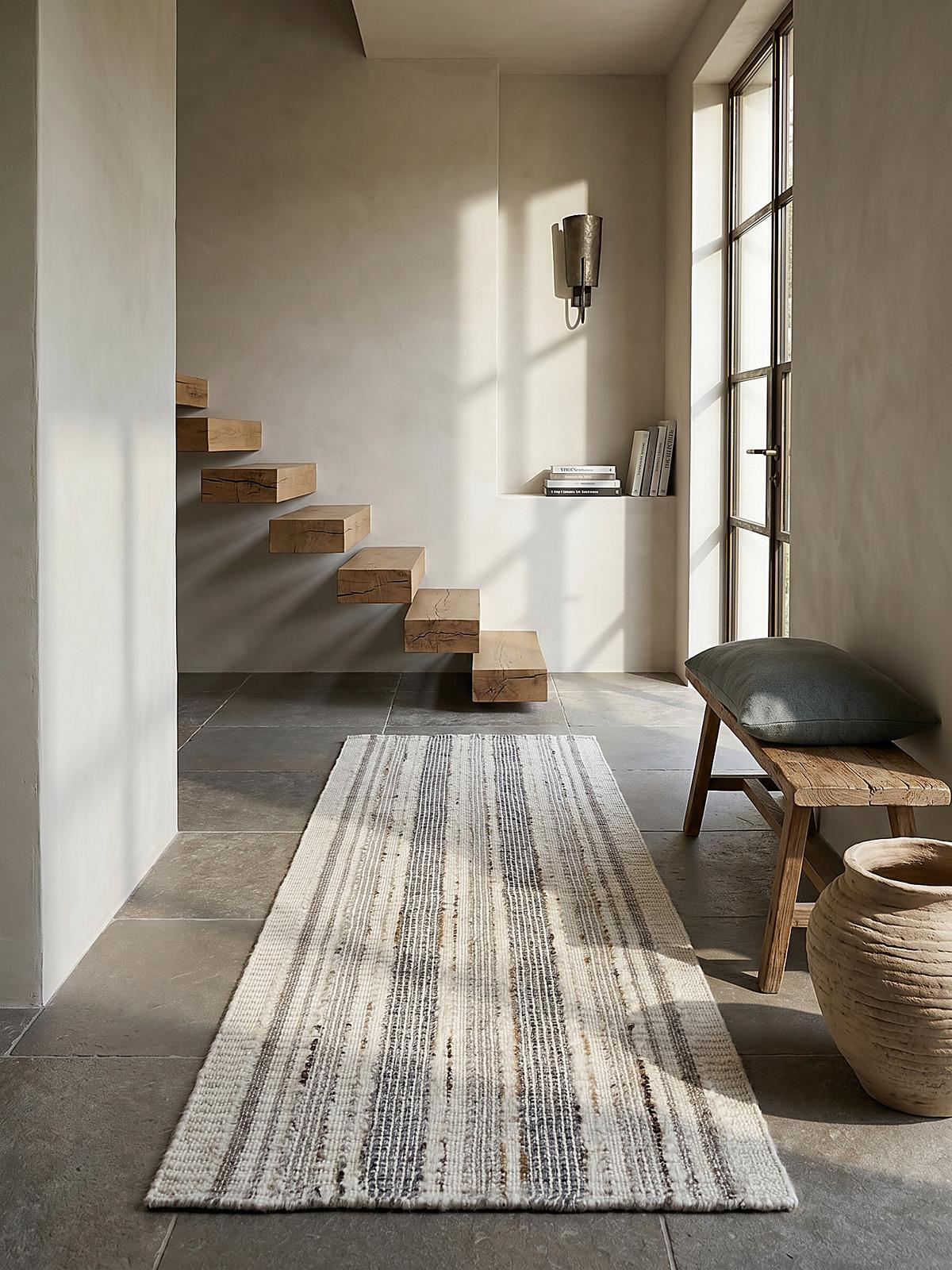 WOLLTEPPICH handgewebt HYTHE, gestreift, Natur, 80 x 300 cm - Beige, Textil (300/80cm) - KADIMA DESIGN