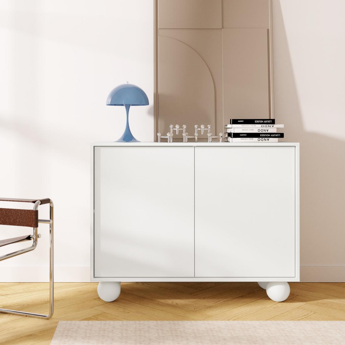 KOMMODE Adel mit 2 Türen und runden Füßen, 104 cm, Griffloss, Weiß - Weiß, Holzwerkstoff (104/81/38cm) - Beautysofa