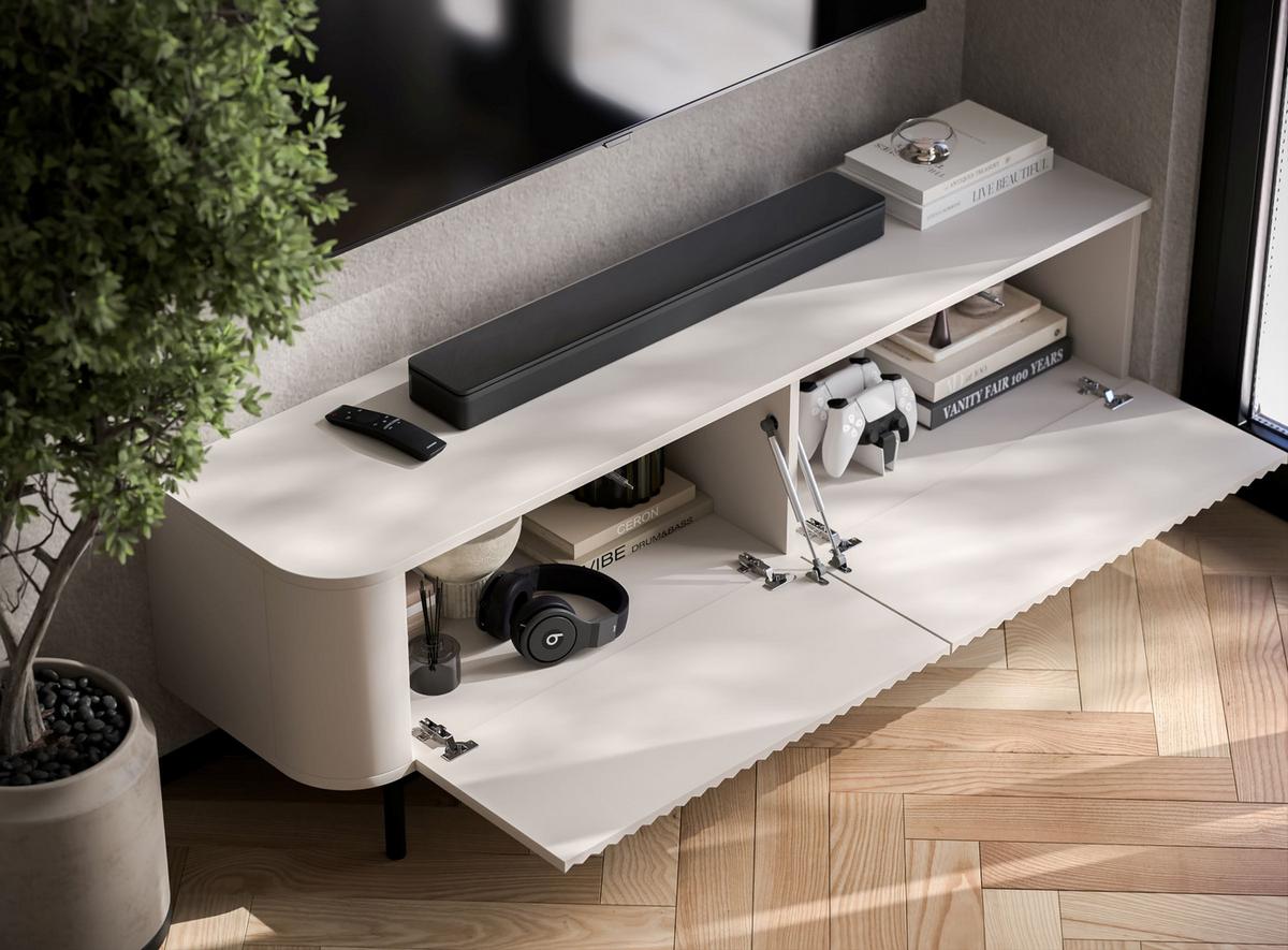 TV-LOWBOARD Aurora Kaschmir matt 140 cm mit Metallrahmen - Kaschmir/Schwarz, Holzwerkstoff/Metall (140/44/35cm) - Meble Lindner