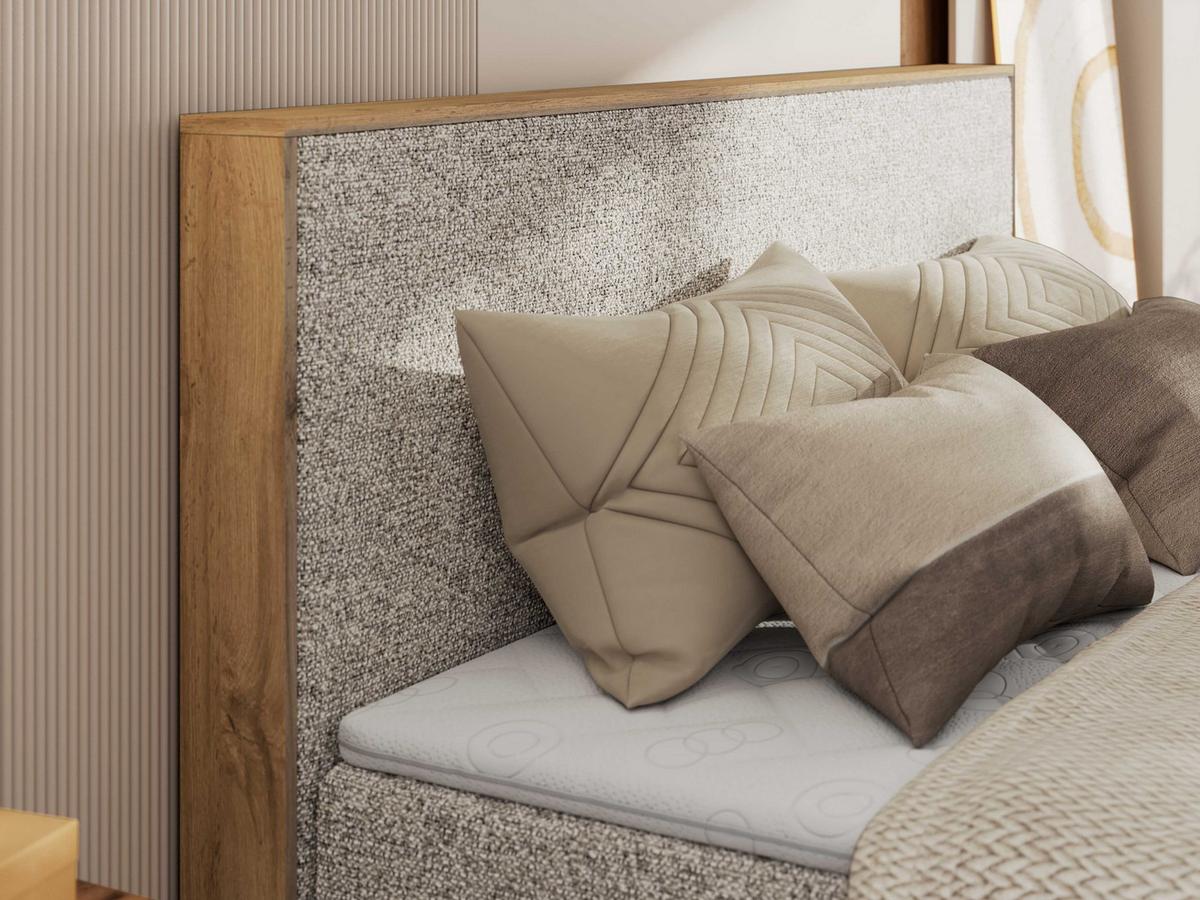 BOXBETT WOOD CLASSIC KING 160/200 - Beige Strukture - H4 - Beige, Textil (160/200cm) - MKS
