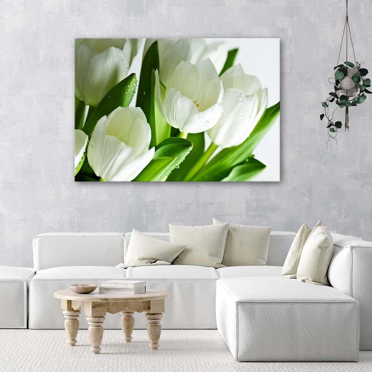 LEINWANDBILD Weiße Tulpen 60x40cm - Grün, Textil (60/40cm) - Feeby