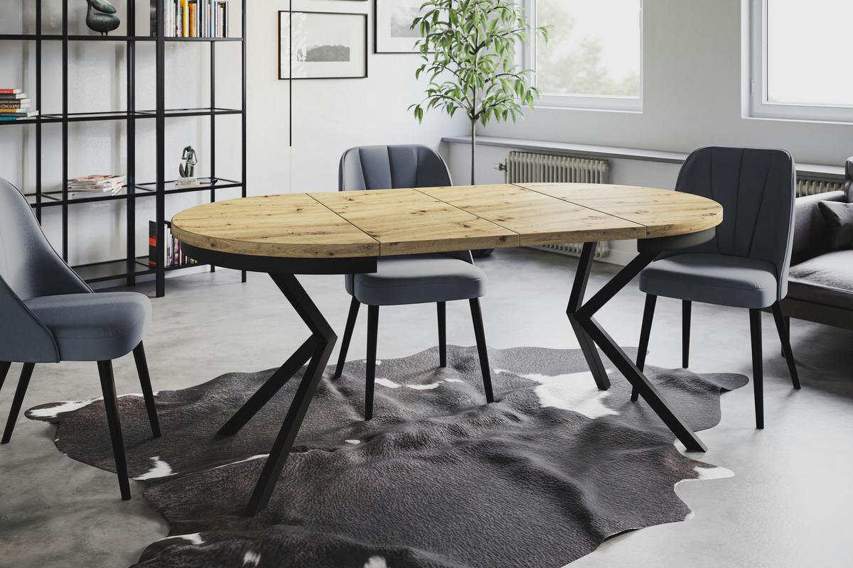 RUNDER Esszimmertisch BERGO, ausziehbarer Tisch Durchmesser: 100 cm/180 cm, Wohnzimmertisch Farbe: Mattbraun, mit Metallbeinen in Farbe Schwarz - Hellbraun/Schwarz, Holzwerkstoff (100/100/76cm) - Alpi-Möbel