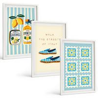 BILDER SET 3er Set - 40x60 cm Weißer Rahmen - Früchte, Elemente der italienischen Kultur - Weiß, Kunststoff (40/60cm) - TULUP