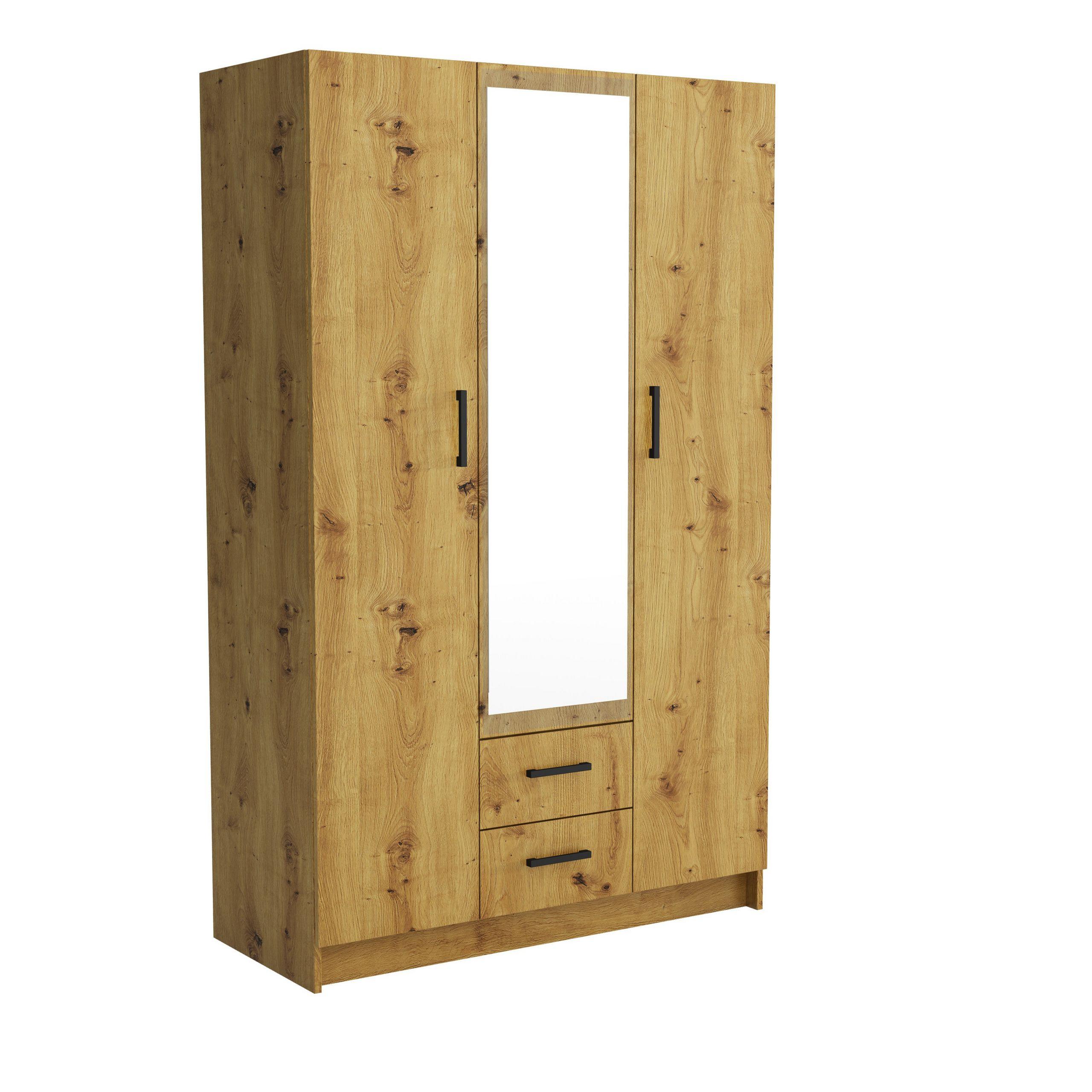 DREHTÜRENSCHRANK PINELLO 120/195/55cm 2-türig mit Spiegel Eiche Artisan - Eiche Artisan, Holzwerkstoff (120/195/55cm) - MASSENO