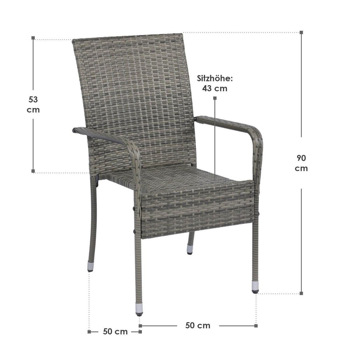 GARTENSTÜHLE Yoro 6er-Set - Grau, Kunststoff (50/90/50cm) - Juskys