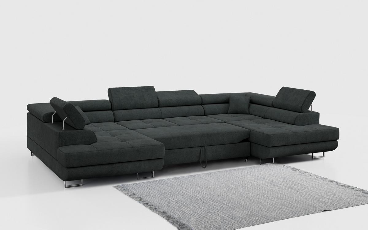 WOHNLANDSCHAFT GUSTAW U Dunkelgrau Struktur - Dunkelgrau/Silberfarben, Textil/Metall (340/55/205cm) - MKS