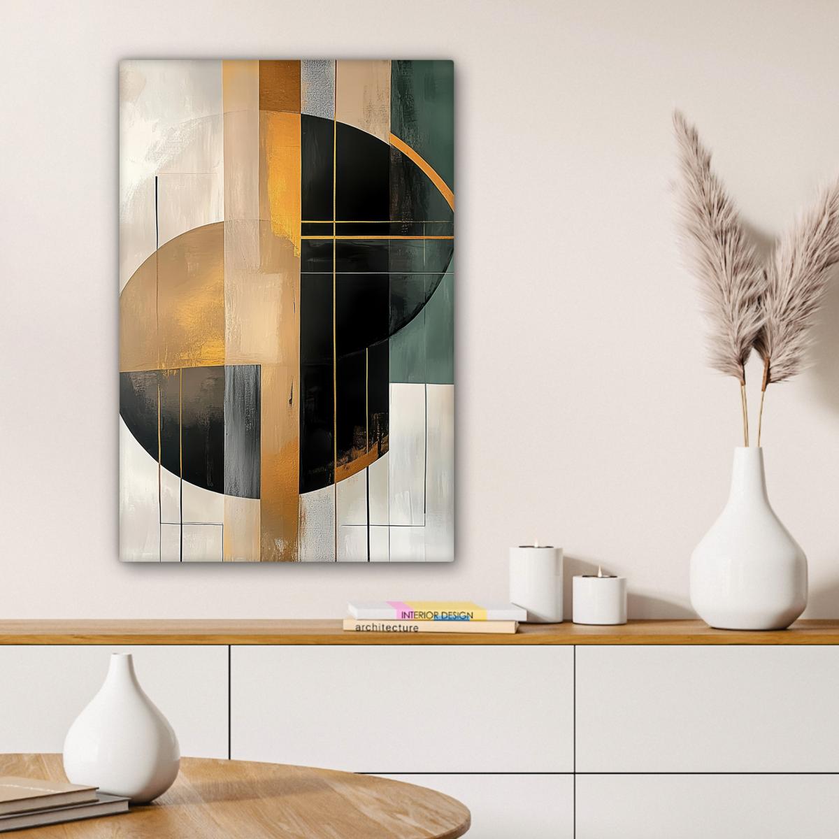 LEINWANDBILD Abstrakt - Gold - Bronze - Grün - Formen - Modern Wanddeko Schlafzimmer 60x90 cm - Multicolor, Textil (60/90cm) - MuchoWow