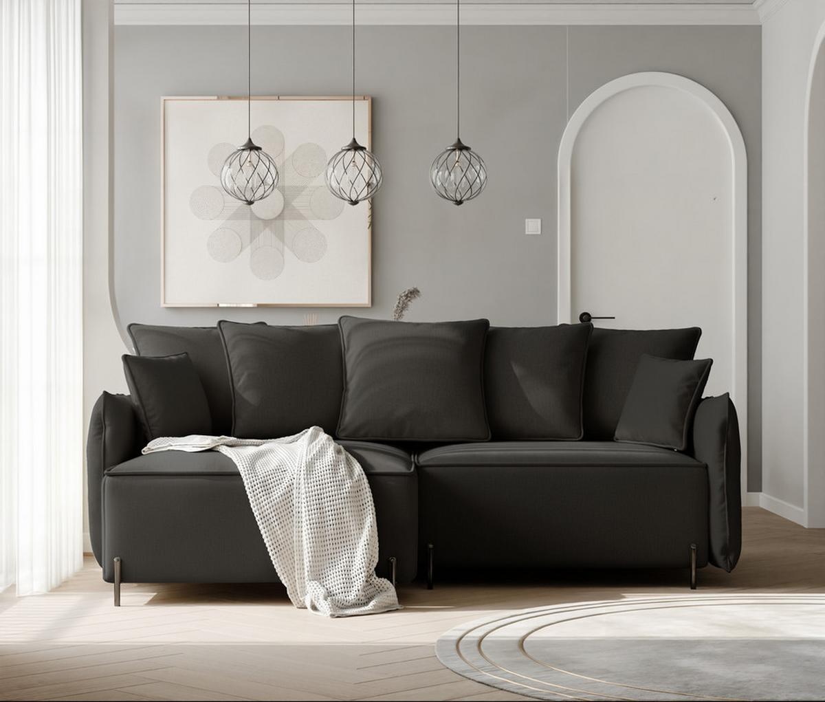 ECKSOFA MARCO Links, mit Schlaffunktion und Bettkasten, Anthrazit - Anthrazit, Textil/Metall (221/148cm) - Idohome