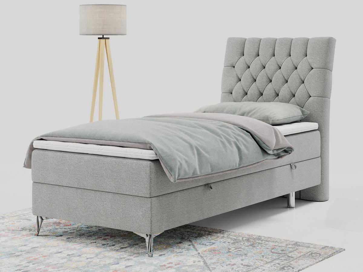 BOXBETT MILEN 90/200 Hellgrau Struktur - H4 - Rechts Seite - Hellgrau, Holz/Textil (90/200cm) - MKS