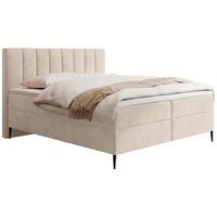 BOXBETT Allen mit Bettkasten, Samt Beige 120x200 cm – inkl. H4 Taschenfederkern Matratze & Foam Topper - Ecru/Beige, Holz/Holzwerkstoff (120/200cm) - WFL GROUP