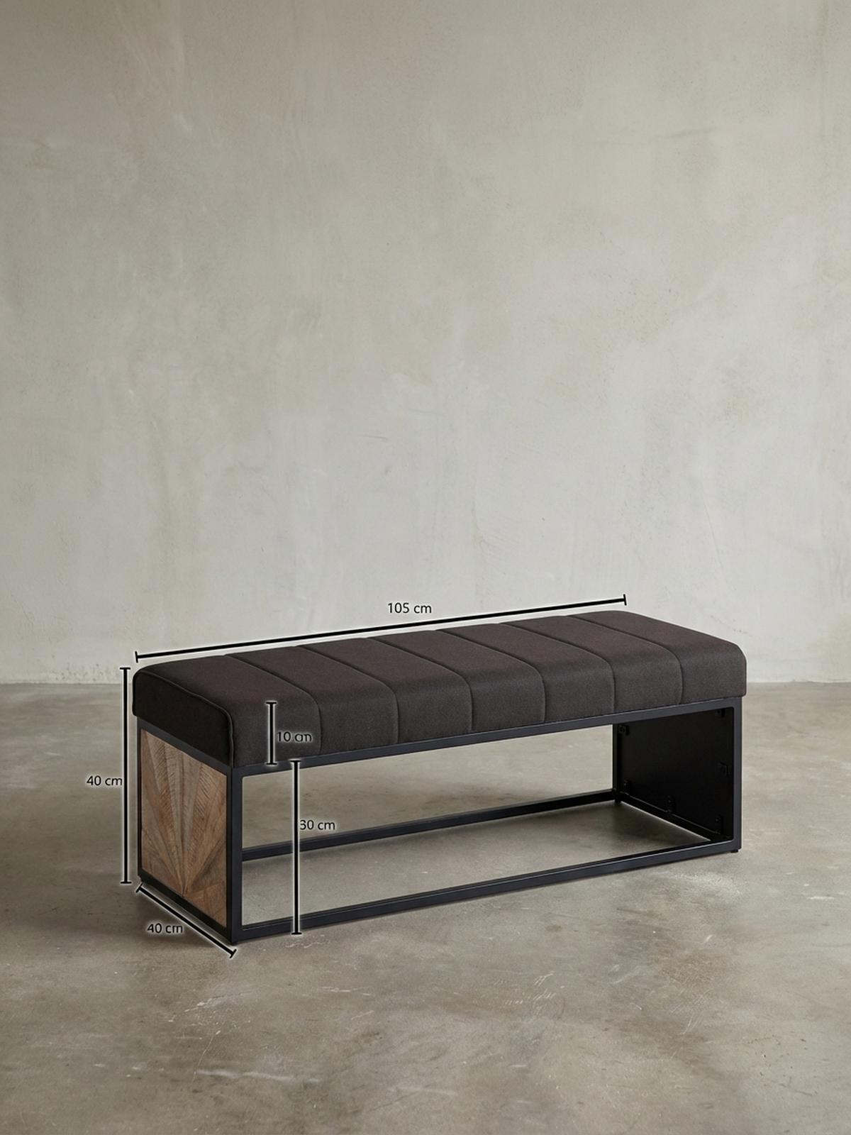 SITZBANK – Metall, Retro-Look, Rillenmuster - Schwarz, Textil/Metall (105/40/40cm) - KADIMA DESIGN