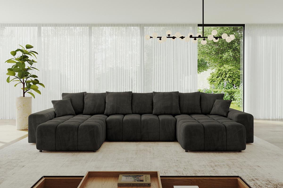 WOHNLANDSCHAFT ENIL-U 401x189x68 Schwarz Velours - Schwarz, Holzwerkstoff/Kunststoff (401/68/189cm) - ALTDECOR