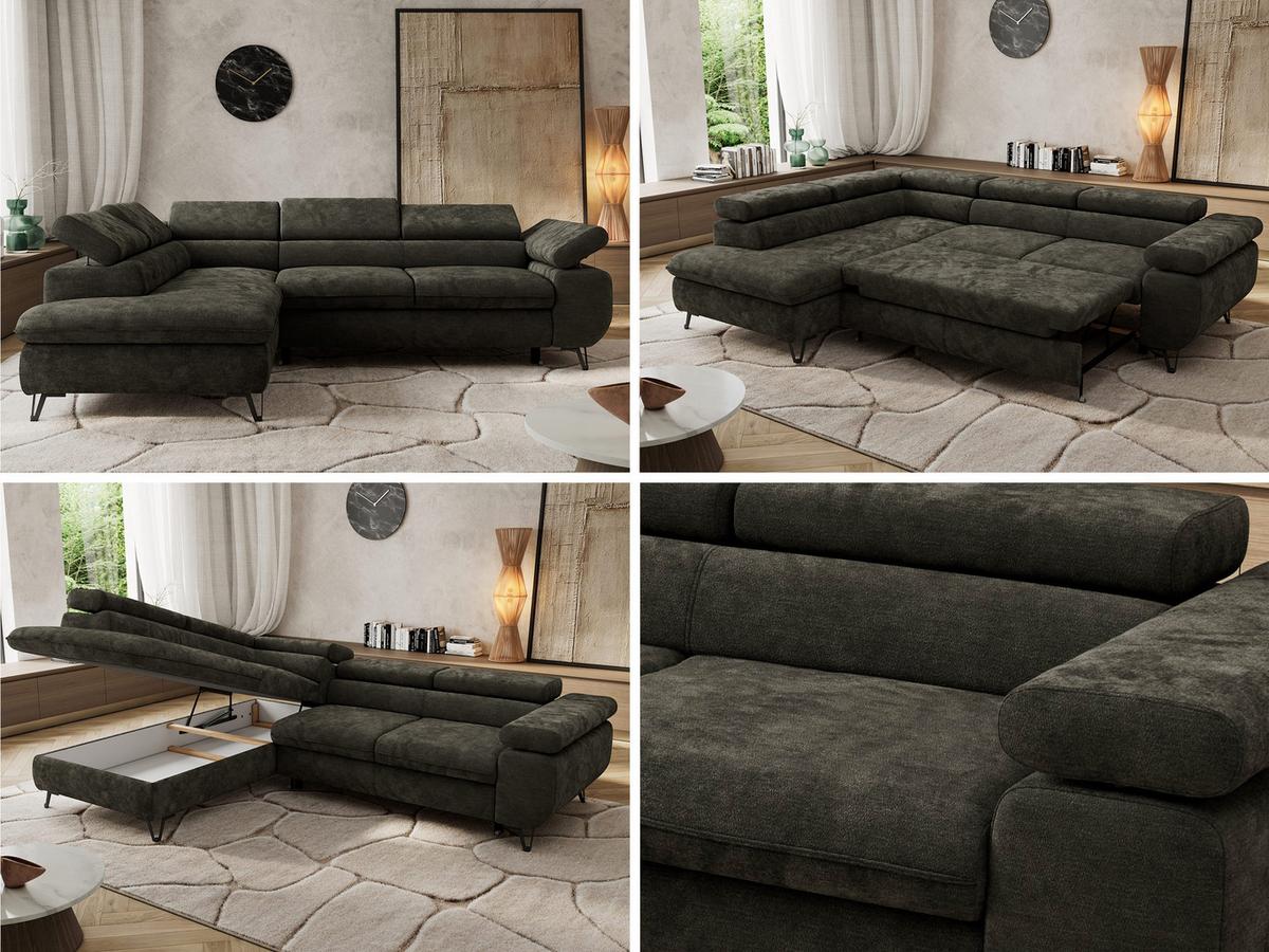 ECKSOFA PABLO L Dunkelgrau Schenille glatt - Links Seite - Dunkelgrau/Schwarz, Textil/Metall (208/273cm) - MKS
