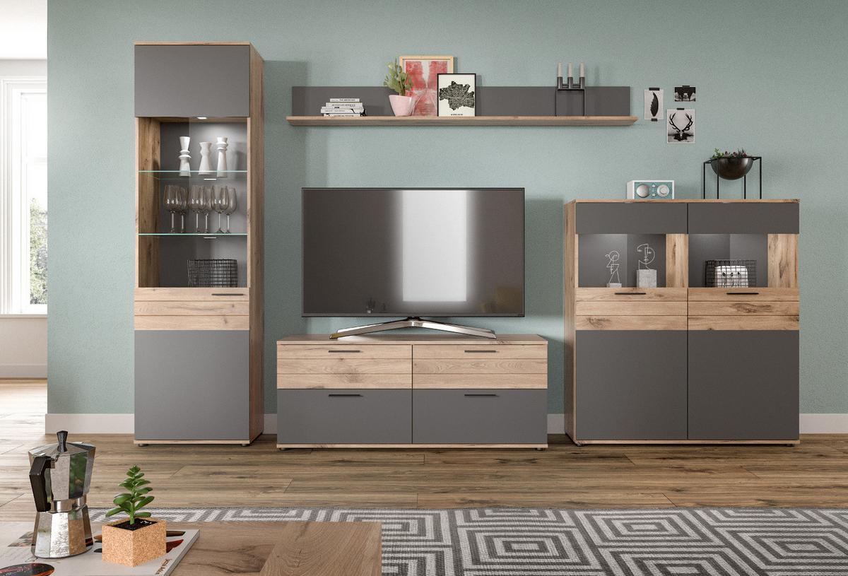 WANDBOARD Eiche, grau 180 cm, Wandregal, Wohn- und Esszimmermöbel - Eichefarben/Grau, Holzwerkstoff (180/21/20cm) - Inn.Furn