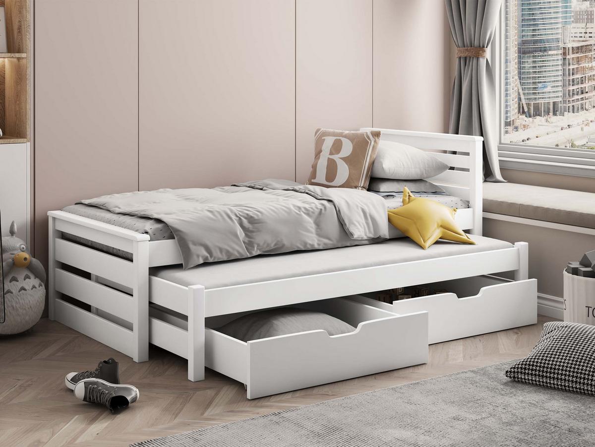 KINDERBETT Calwin 80 mit Ausziehbett - Weiß, Holz (80/180cm) - MIRJAN24