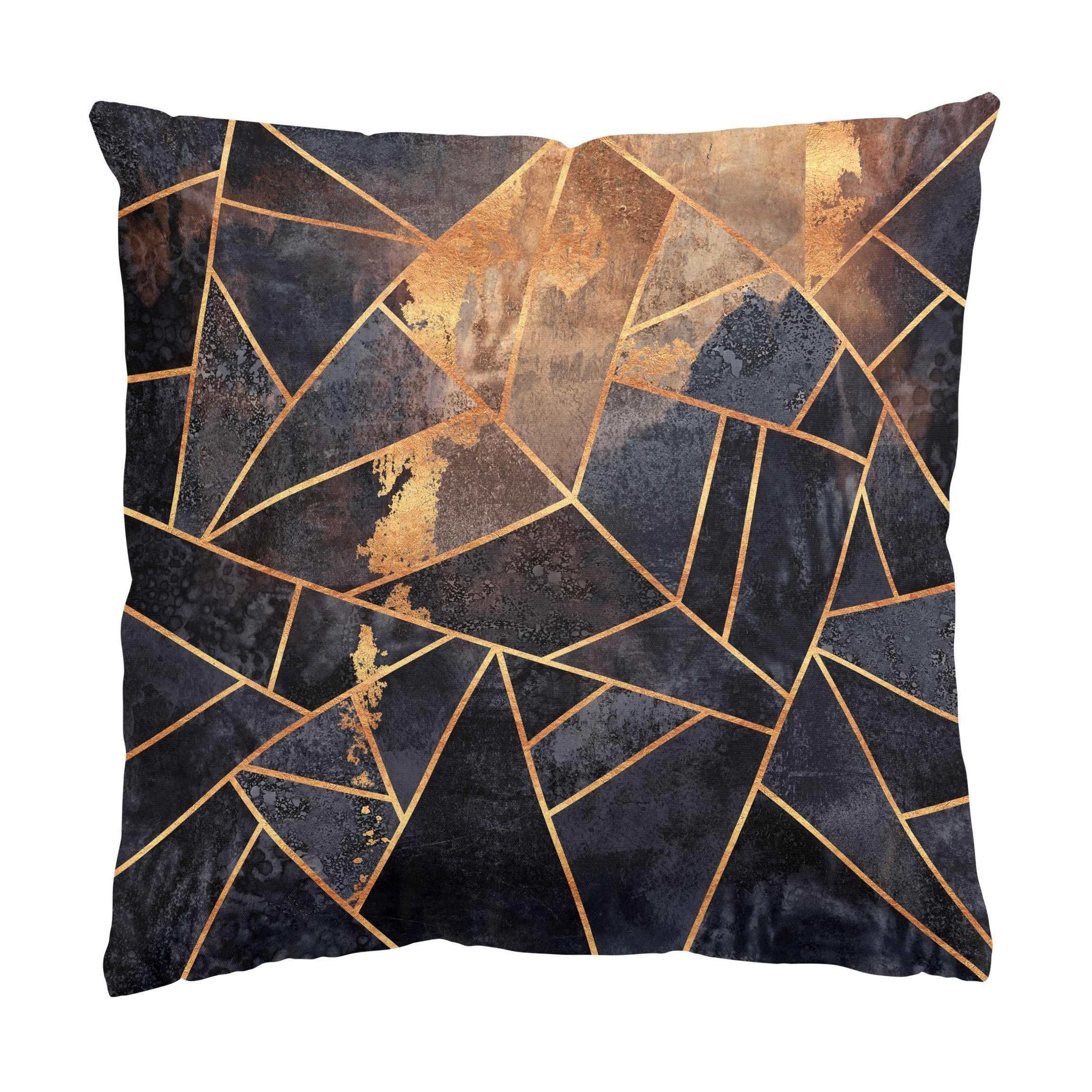 DEKOKISSEN Onyx mit Gold 50/50 cm - Schwarz, Textil (50/50/10cm) - Bilderwelten