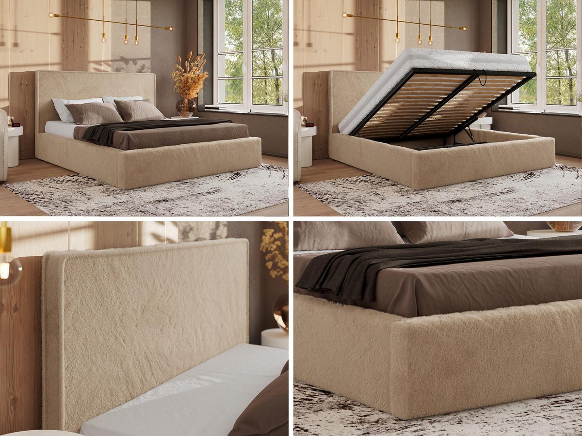 POLSTERBETT CORIVO CLASSIC 140/200 - Beige Plüsch - Multipocket-Matratze - Beige, Textil (140/200cm) - MKS