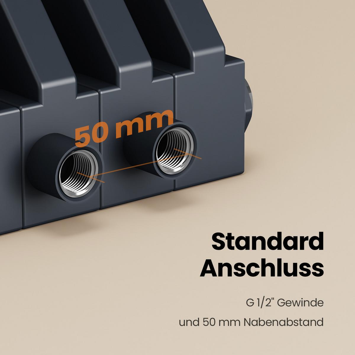 HEIZKÖRPER D-Profil Vertikal Mittelanschluss Anthrazit 180/34,8 cm - Anthrazit, Metall (35/180/10cm) - EMKE