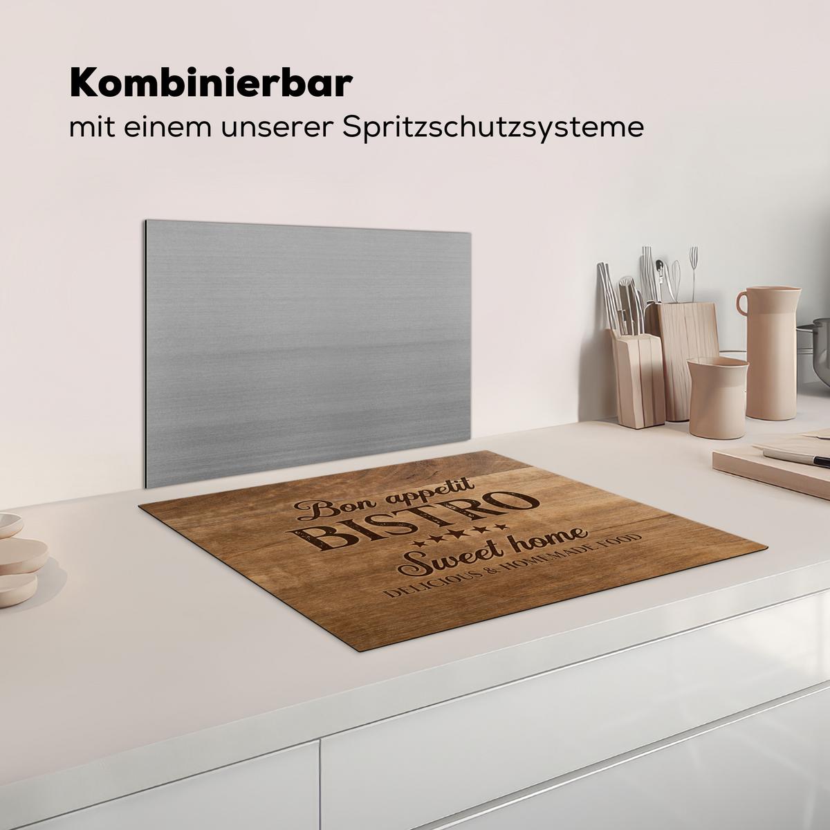 HERDABDECKPLATTE Zitat - Bistro - Guten Appetit - Süßes Zuhause - Holzmaserung Herdabdeckung Induktionsfeld 65x52 cm - Braun, Kunststoff (65/52/0.2cm) - MuchoWow