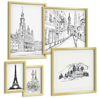 BILDER SET 5er Set - 50x50 cm & 20x30 cm & 40x60 cm Goldrahmen - Abstrakte Gemäldekompositionen - Goldfarben, Kunststoff (40/60cm) - TULUP