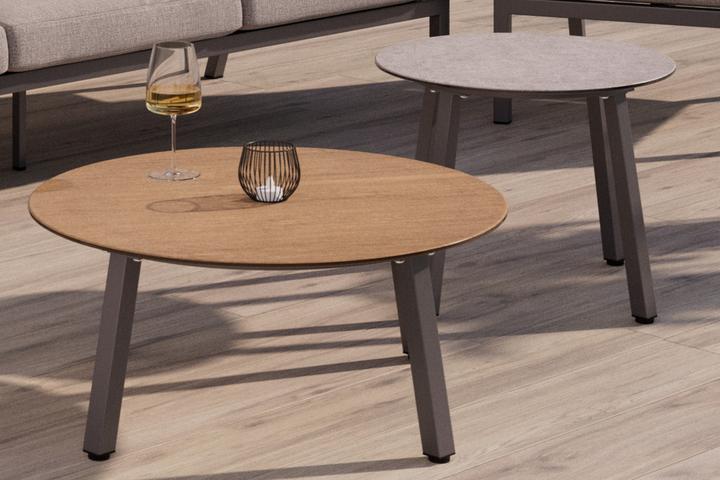 Loungegarnitur inkl. 2 Tische Gestell eckig Anthrazit Aluminium Tische rund Glasplatten Naturfarbe und Hellgrau