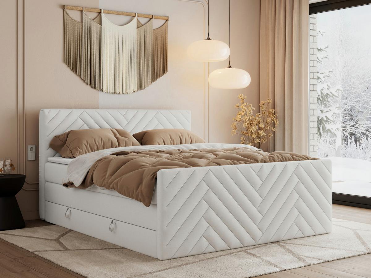BOXSPRINGBETT PARIS KING DUO - 180/200 - Weiß Kunstleder - H4 - Weiß, Holz/Textil (180/200cm) - MKS