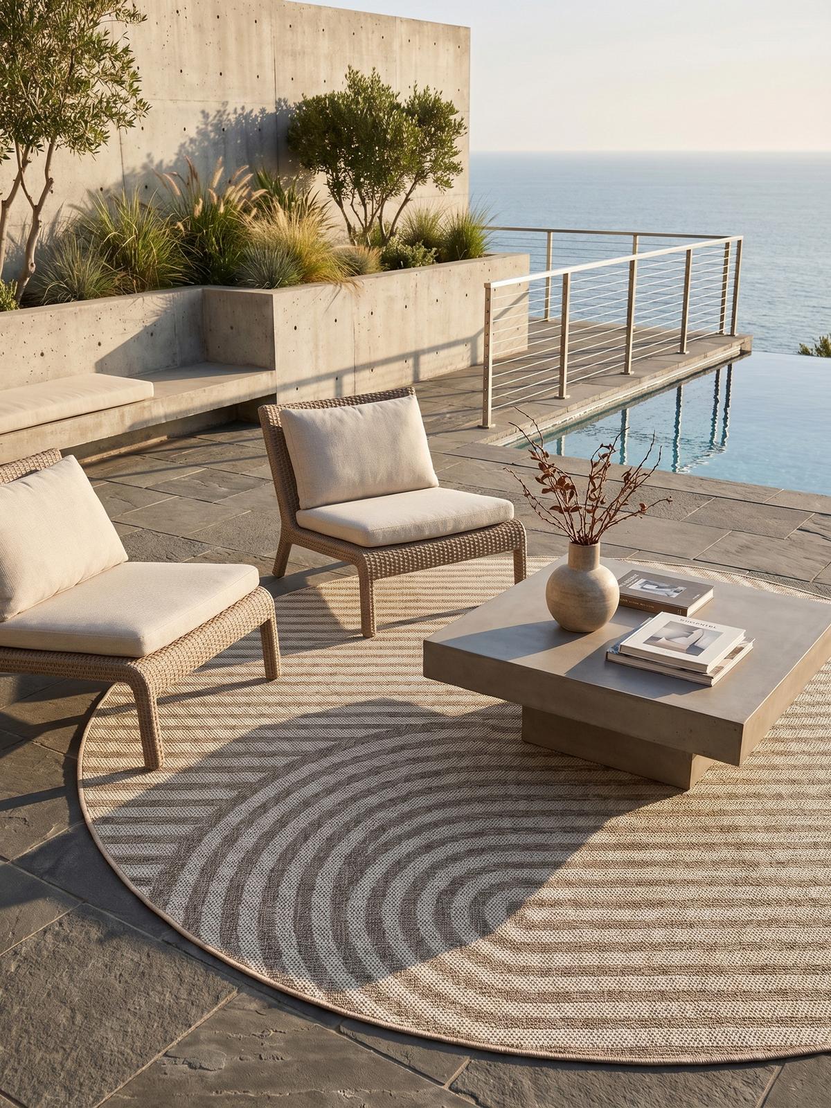 TEPPICH Outdoor VENTOUX in Beige, im Boho-Stil, Ø 80 cm - Beige, Textil (80/80cm) - KADIMA DESIGN