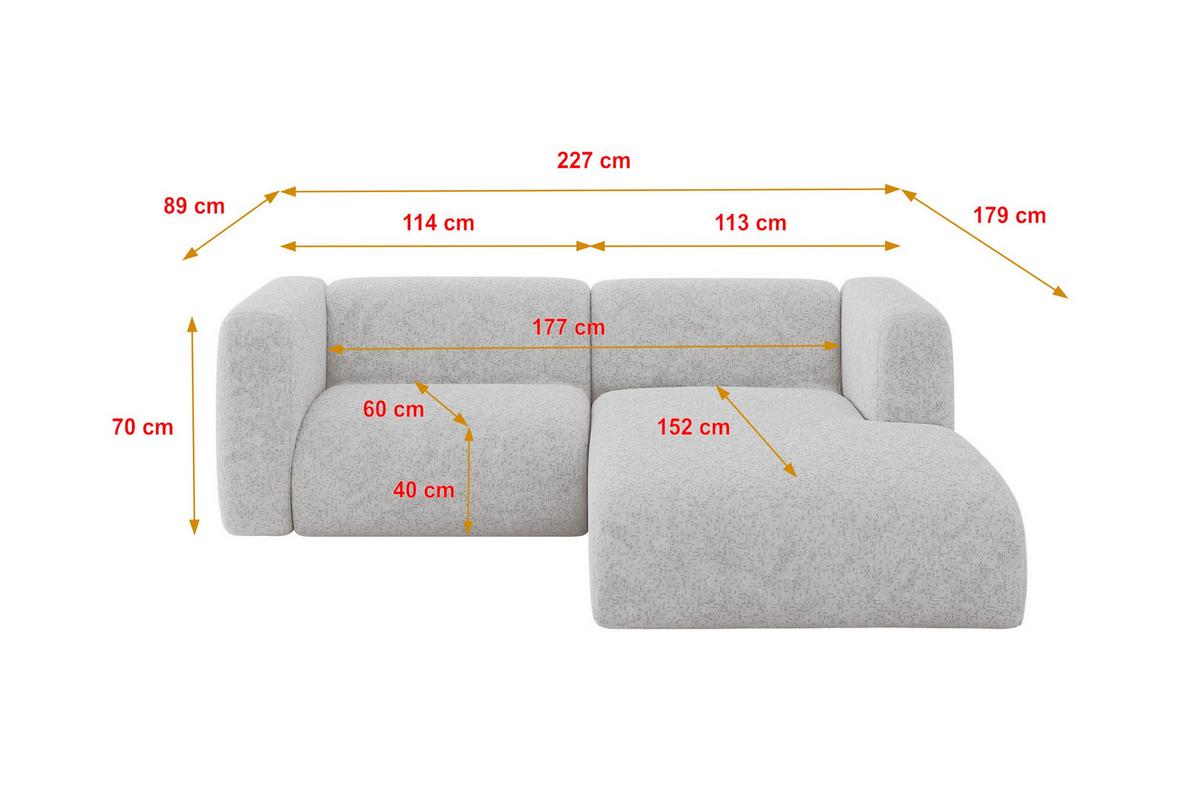 ECKSOFA Ottomane Rechts MIRA-L1 227x179x89 Grau Velours - Schwarz/Grau, Holzwerkstoff/Kunststoff (227/179cm) - ALTDECOR