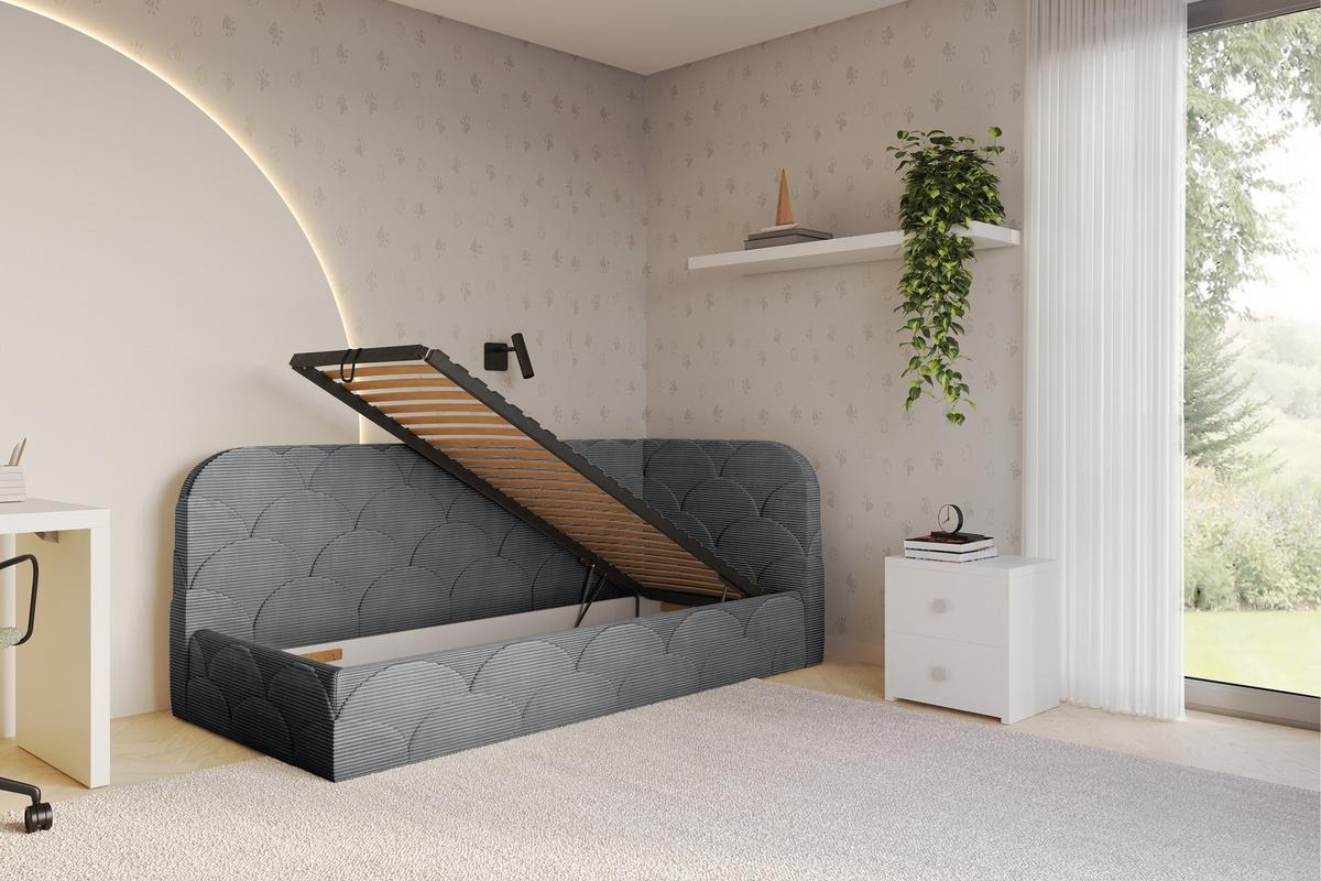 EINZELLBETT Jugendbett mit Bettkasten, Links - ELRY 80x200 Dunkelgrau - Graphitfarben, Holzwerkstoff/Textil (80/200cm) - ALTDECOR