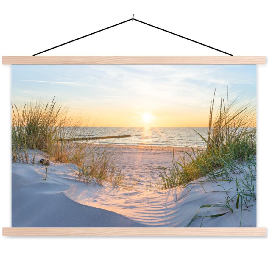 POSTER MIT MAGNETLEISTEN Strand - Sonne - Düne - Gras - Sand - Horizont Wandbilder 60x40 cm - Hellblau, Textil (60/40/0.15cm) - MuchoWow