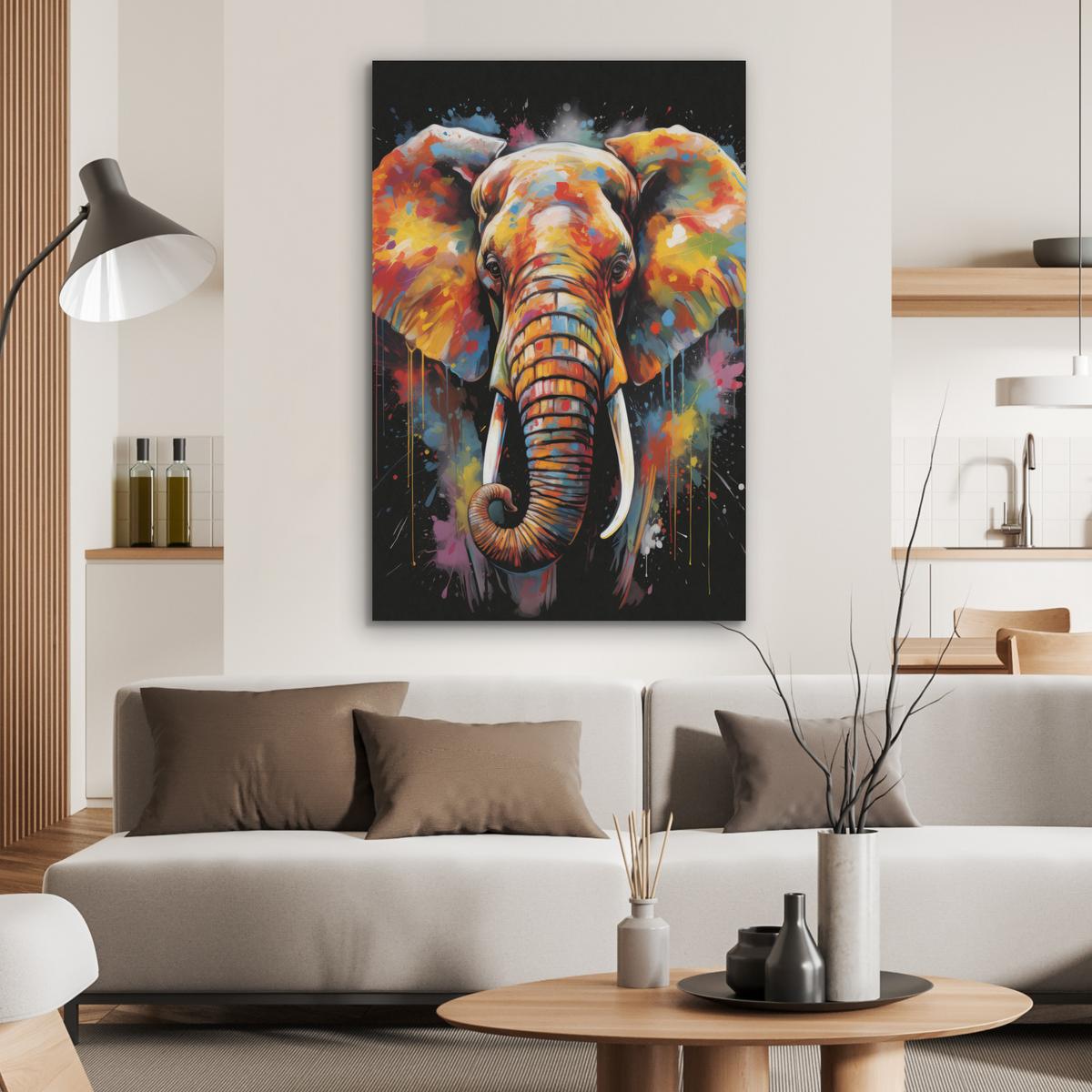 AKUSTIKBILD Elefant - Graffiti - Schwarz - Tiere - Farben Wanddeko 70x100 cm - Schwarz, Kunststoff (70/100/0.9cm) - MuchoWow