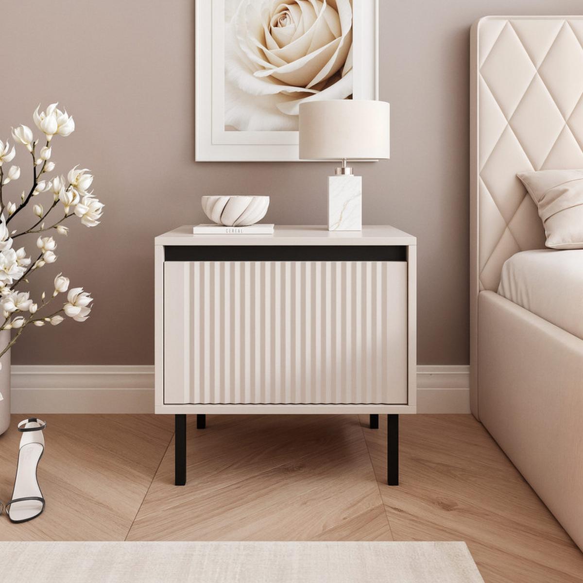 NACHTSCHRANK LIRA 50/40/42 cm Sandbeige - Beige/Schwarz, Holzwerkstoff/Metall (50/42/40cm) - Idohome