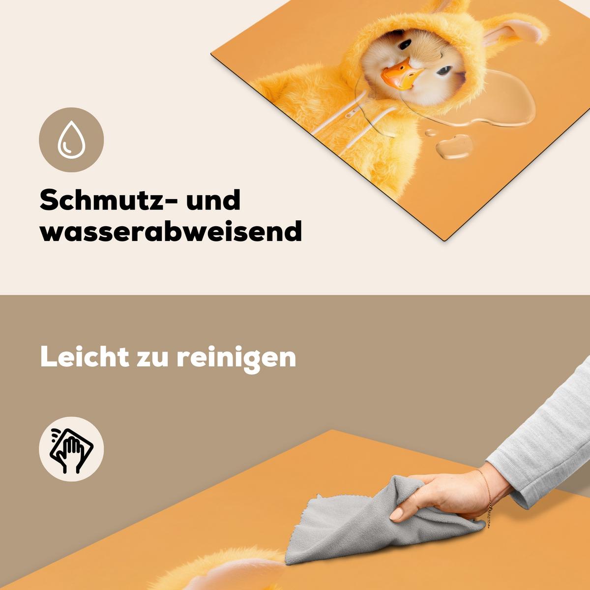 HERDABDECKPLATTE Osterhase - Kostüm - Ente Herdabdeckung Induktionsfeld 60x52 cm - Gelb, Kunststoff (60/52/0.2cm) - MuchoWow