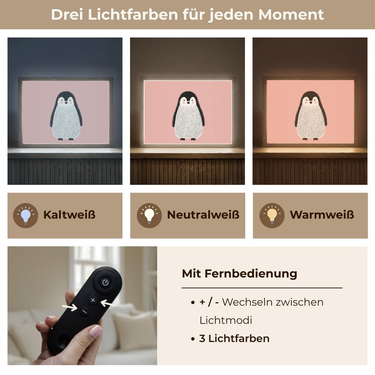 NACHTTISCHLAMPE MIT AKKU Pinguin - Punkte - Minimalistisch - Rosa 40x30 cm - Rosa, Holzwerkstoff (8/40/30cm) - OnlyWow