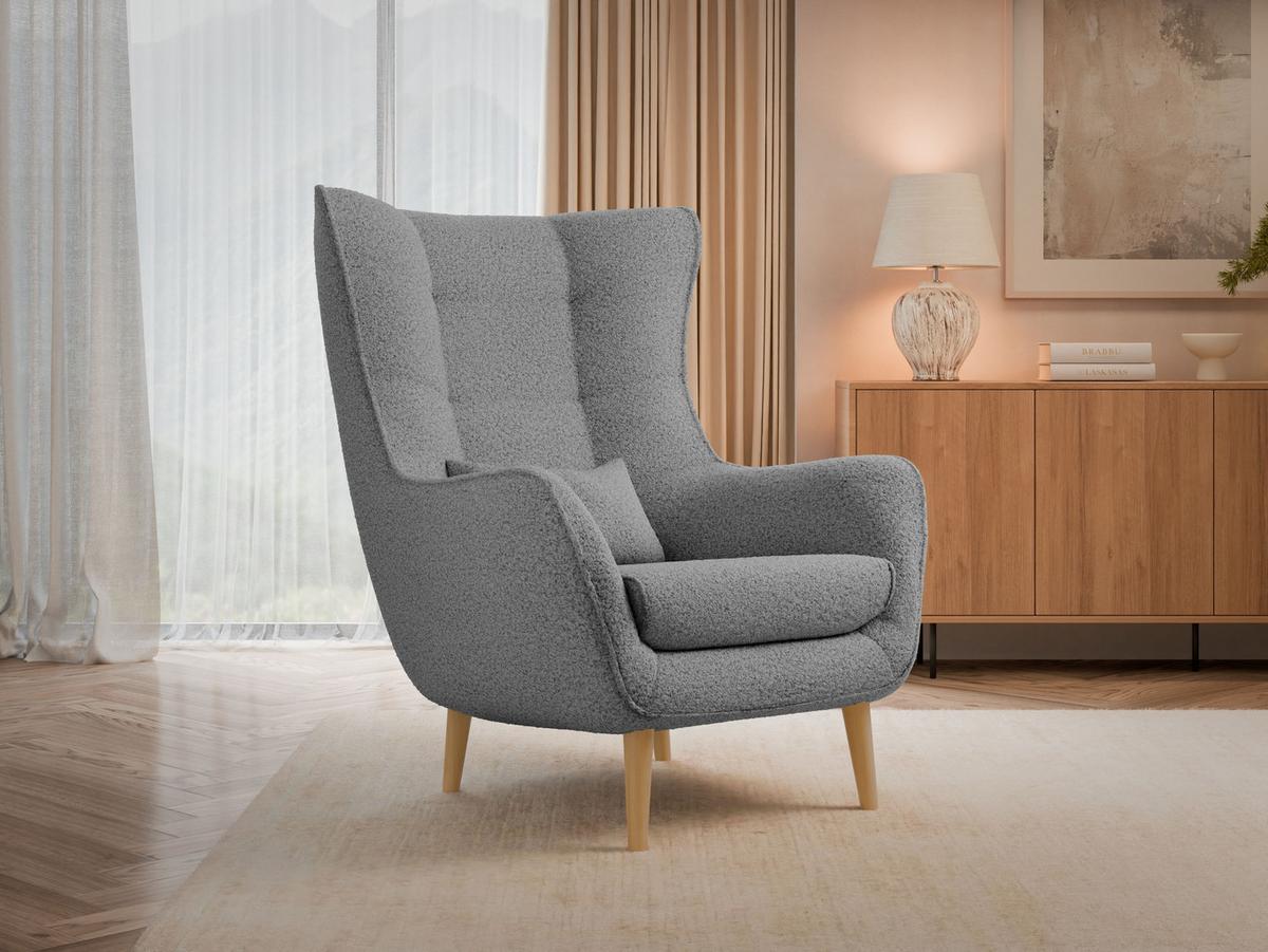 SESSEL Estjano Boucle - Beige/Grau, Holz/Textil (80/106/95cm) - MIRJAN24