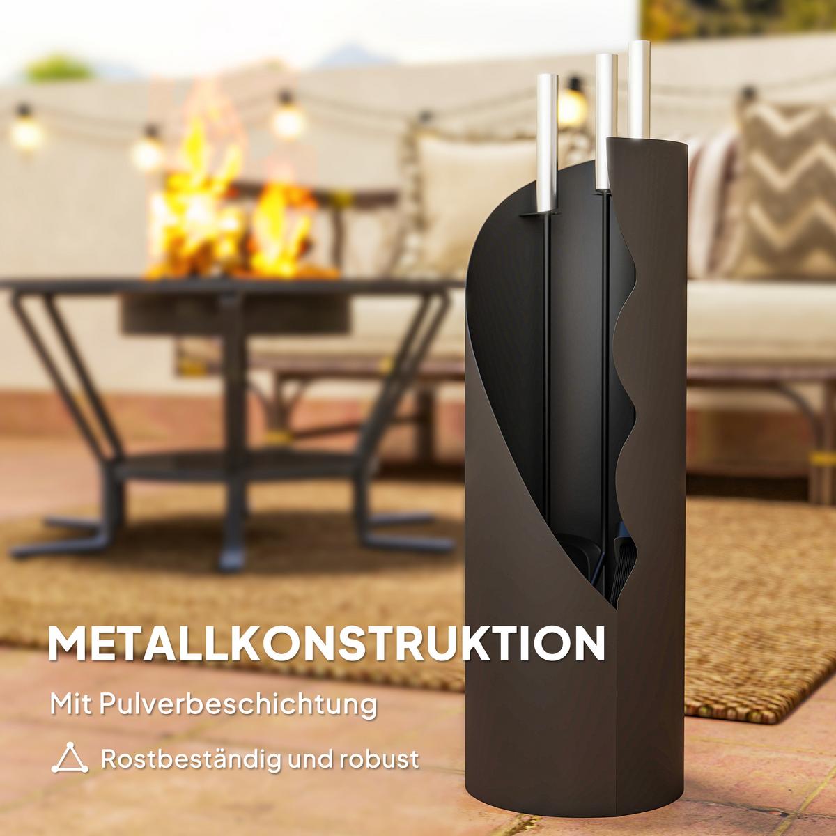 KAMINBESTECK 4-teilig Metall Schwarz - Schwarz, Metall (20/65/20cm) - Outsunny